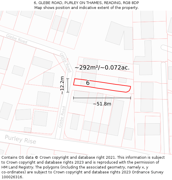 6, GLEBE ROAD, PURLEY ON THAMES, READING, RG8 8DP: Plot and title map