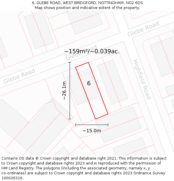 6, GLEBE ROAD, WEST BRIDGFORD, NOTTINGHAM, NG2 6DS: Plot and title map