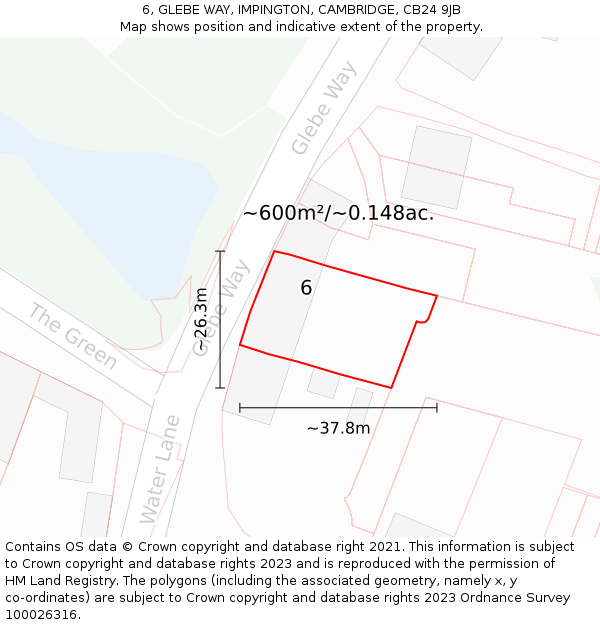 6, GLEBE WAY, IMPINGTON, CAMBRIDGE, CB24 9JB: Plot and title map