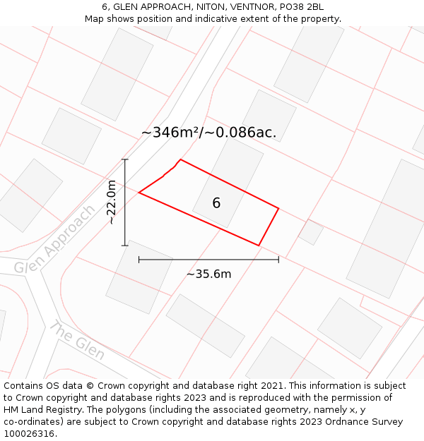 6, GLEN APPROACH, NITON, VENTNOR, PO38 2BL: Plot and title map