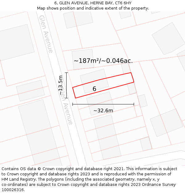 6, GLEN AVENUE, HERNE BAY, CT6 6HY: Plot and title map