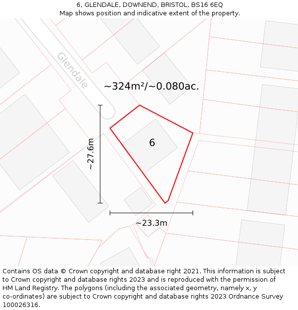 6, GLENDALE, DOWNEND, BRISTOL, BS16 6EQ: Plot and title map