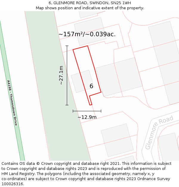 6, GLENMORE ROAD, SWINDON, SN25 1WH: Plot and title map