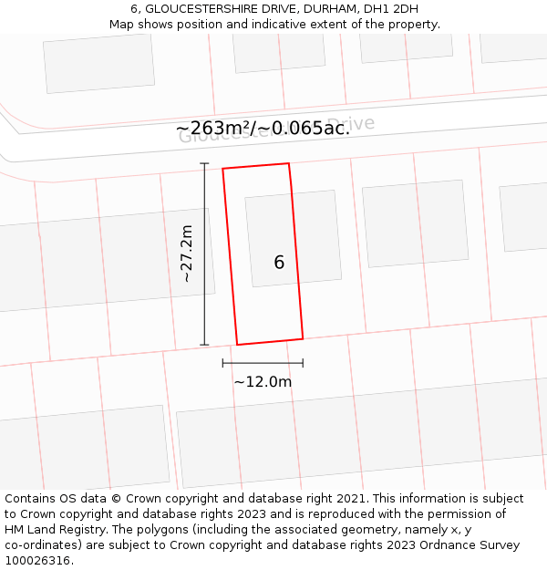 6, GLOUCESTERSHIRE DRIVE, DURHAM, DH1 2DH: Plot and title map