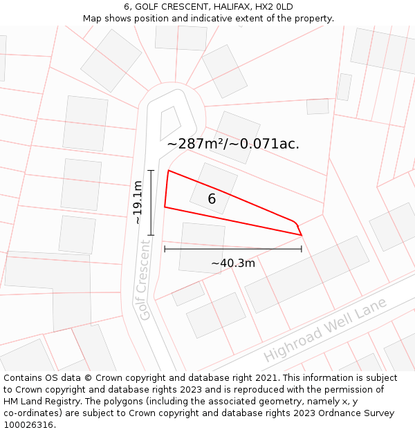 6, GOLF CRESCENT, HALIFAX, HX2 0LD: Plot and title map