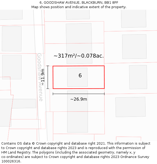 6, GOODSHAW AVENUE, BLACKBURN, BB1 8PF: Plot and title map