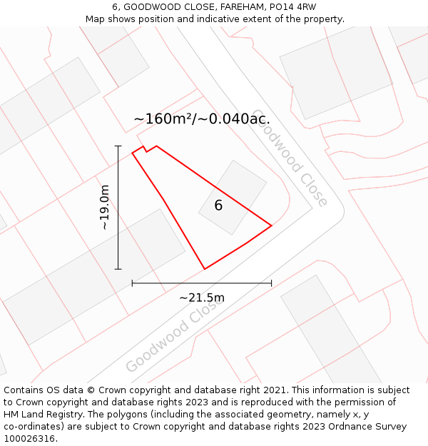 6, GOODWOOD CLOSE, FAREHAM, PO14 4RW: Plot and title map
