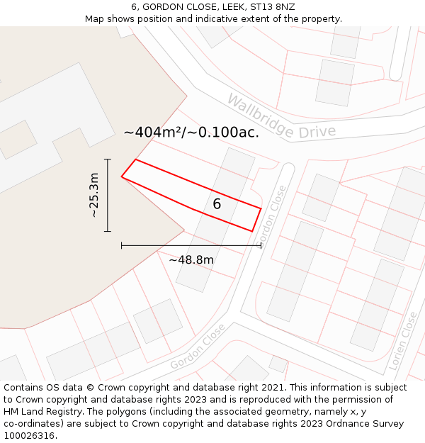 6, GORDON CLOSE, LEEK, ST13 8NZ: Plot and title map