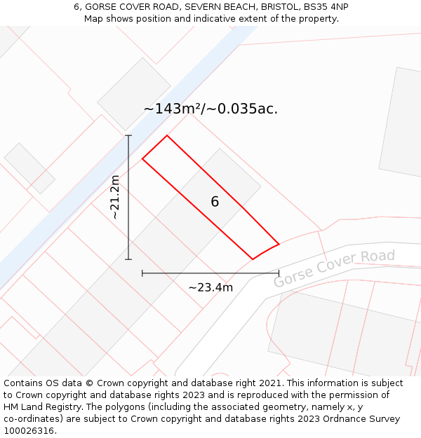 6, GORSE COVER ROAD, SEVERN BEACH, BRISTOL, BS35 4NP: Plot and title map