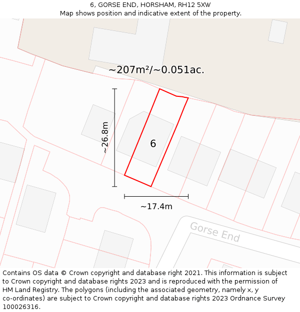 6, GORSE END, HORSHAM, RH12 5XW: Plot and title map