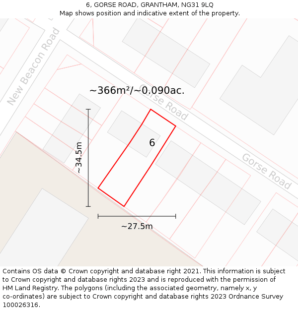 6, GORSE ROAD, GRANTHAM, NG31 9LQ: Plot and title map