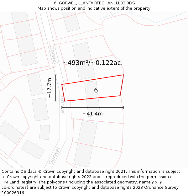 6, GORWEL, LLANFAIRFECHAN, LL33 0DS: Plot and title map