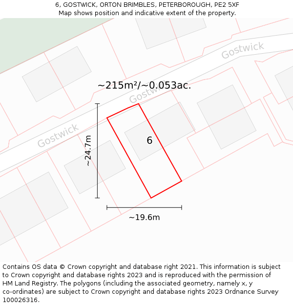 6, GOSTWICK, ORTON BRIMBLES, PETERBOROUGH, PE2 5XF: Plot and title map