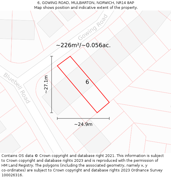 6, GOWING ROAD, MULBARTON, NORWICH, NR14 8AP: Plot and title map