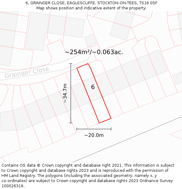 6, GRAINGER CLOSE, EAGLESCLIFFE, STOCKTON-ON-TEES, TS16 0SF: Plot and title map