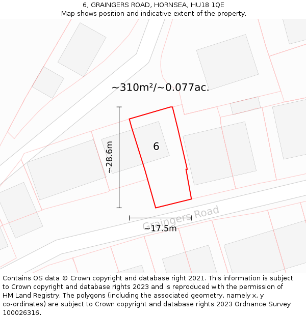 6, GRAINGERS ROAD, HORNSEA, HU18 1QE: Plot and title map