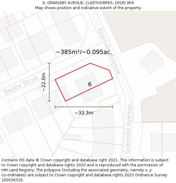 6, GRAINSBY AVENUE, CLEETHORPES, DN35 9PA: Plot and title map