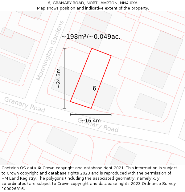 6, GRANARY ROAD, NORTHAMPTON, NN4 0XA: Plot and title map