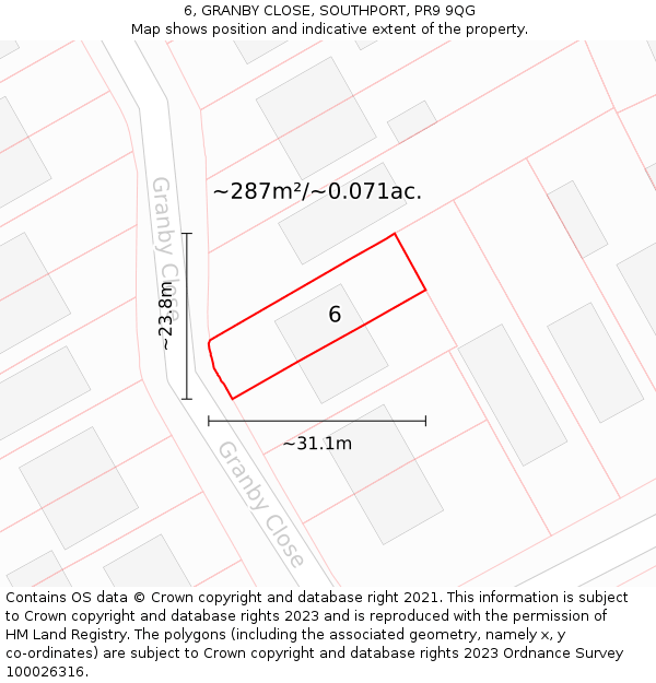 6, GRANBY CLOSE, SOUTHPORT, PR9 9QG: Plot and title map