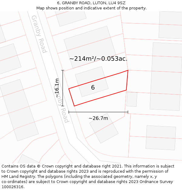 6, GRANBY ROAD, LUTON, LU4 9SZ: Plot and title map