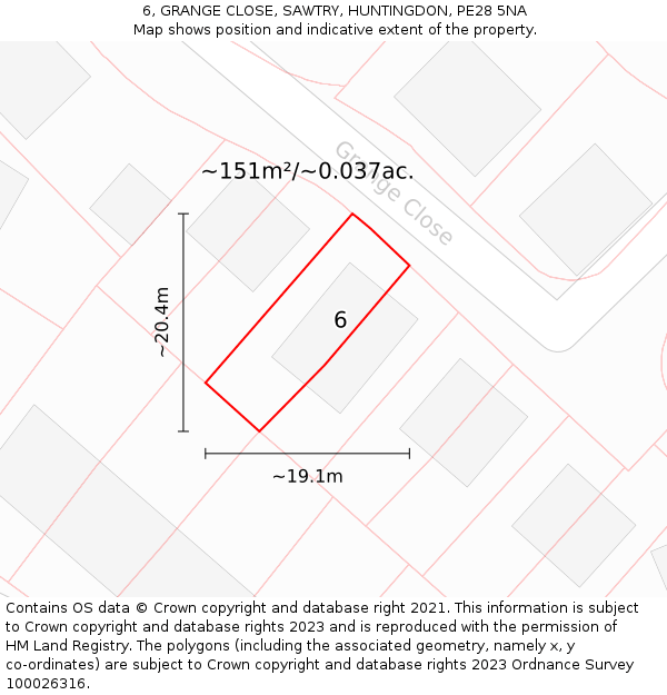 6, GRANGE CLOSE, SAWTRY, HUNTINGDON, PE28 5NA: Plot and title map