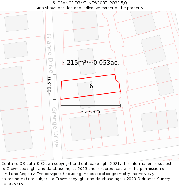 6, GRANGE DRIVE, NEWPORT, PO30 5JQ: Plot and title map