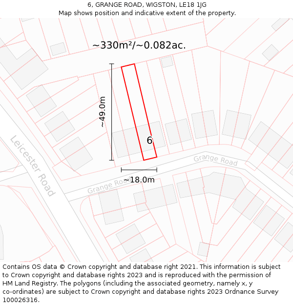 6, GRANGE ROAD, WIGSTON, LE18 1JG: Plot and title map