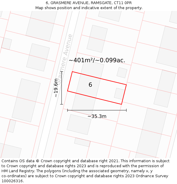 6, GRASMERE AVENUE, RAMSGATE, CT11 0PR: Plot and title map