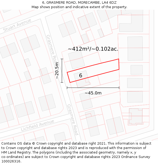 6, GRASMERE ROAD, MORECAMBE, LA4 6DZ: Plot and title map