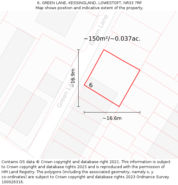 6, GREEN LANE, KESSINGLAND, LOWESTOFT, NR33 7RP: Plot and title map