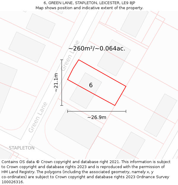 6, GREEN LANE, STAPLETON, LEICESTER, LE9 8JP: Plot and title map