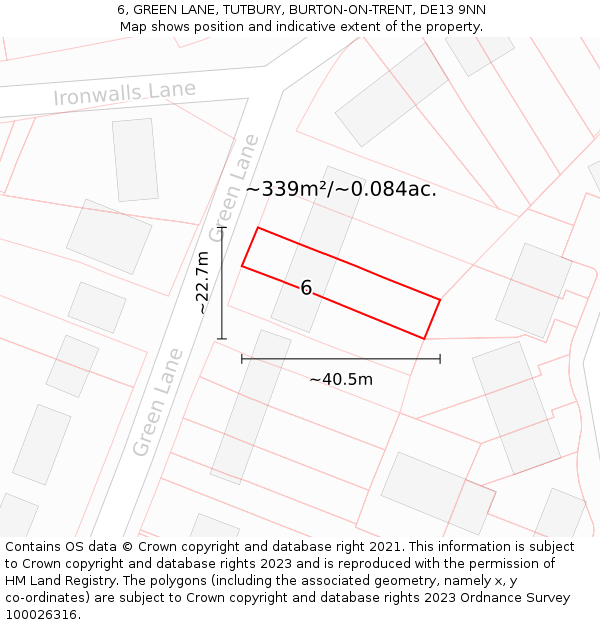 6, GREEN LANE, TUTBURY, BURTON-ON-TRENT, DE13 9NN: Plot and title map