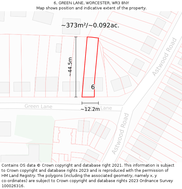 6, GREEN LANE, WORCESTER, WR3 8NY: Plot and title map