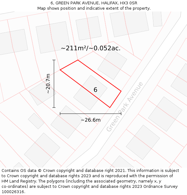 6, GREEN PARK AVENUE, HALIFAX, HX3 0SR: Plot and title map