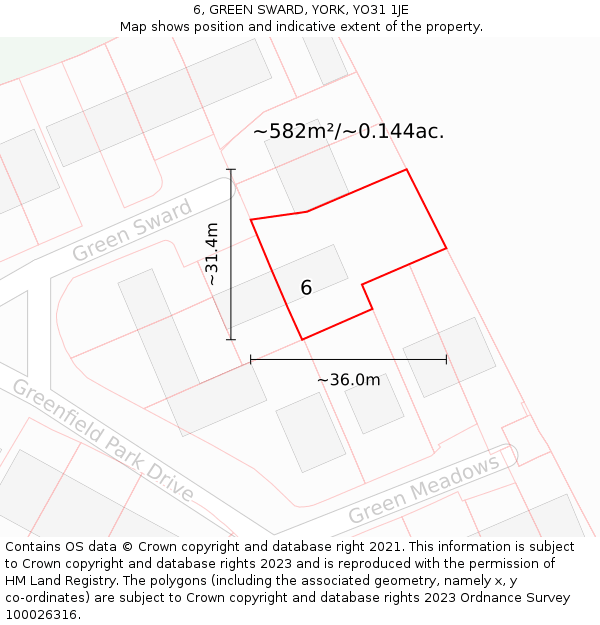 6, GREEN SWARD, YORK, YO31 1JE: Plot and title map