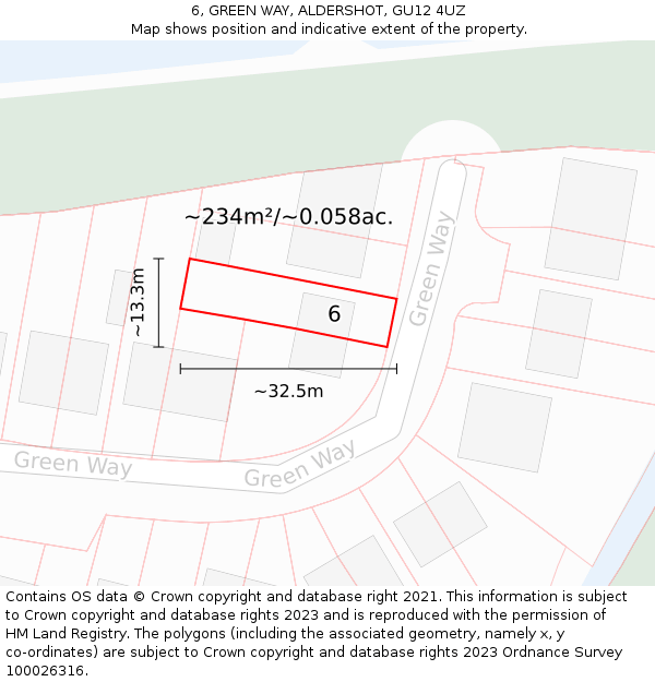 6, GREEN WAY, ALDERSHOT, GU12 4UZ: Plot and title map