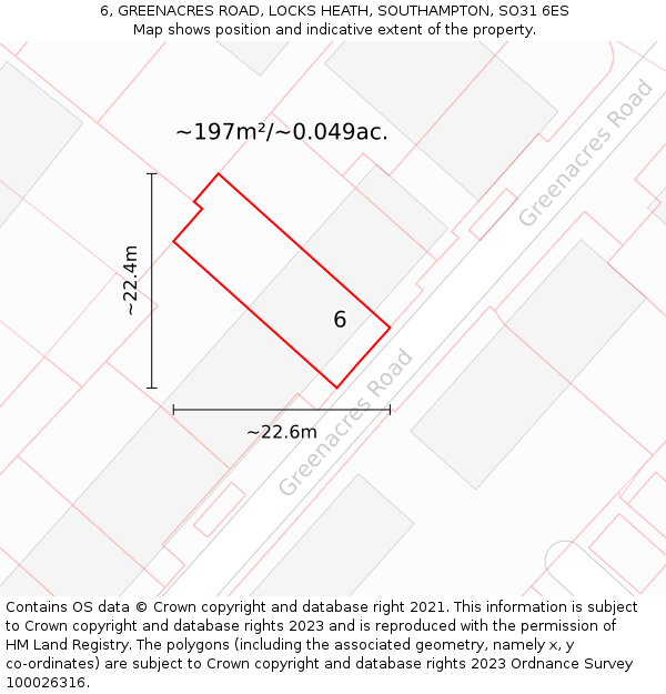 6, GREENACRES ROAD, LOCKS HEATH, SOUTHAMPTON, SO31 6ES: Plot and title map