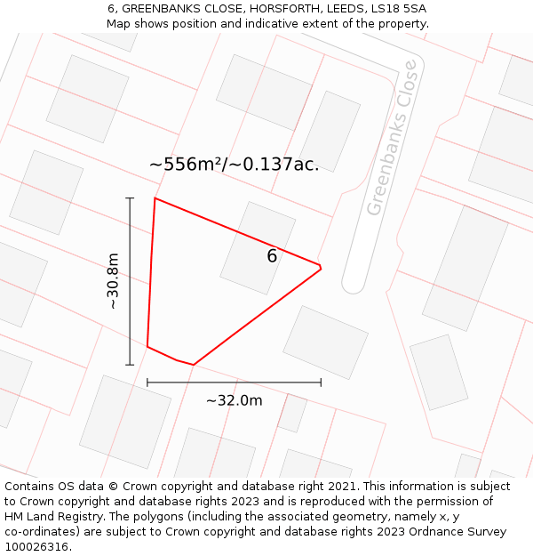 6, GREENBANKS CLOSE, HORSFORTH, LEEDS, LS18 5SA: Plot and title map