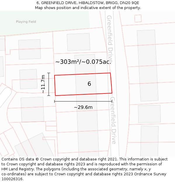 6, GREENFIELD DRIVE, HIBALDSTOW, BRIGG, DN20 9QE: Plot and title map