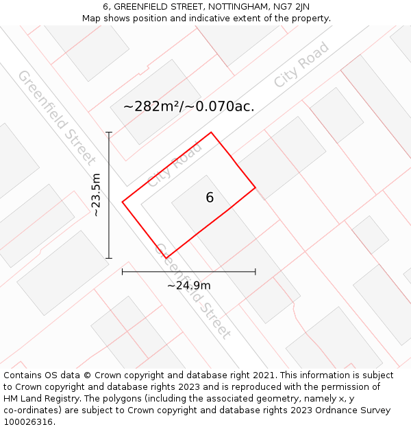 6, GREENFIELD STREET, NOTTINGHAM, NG7 2JN: Plot and title map