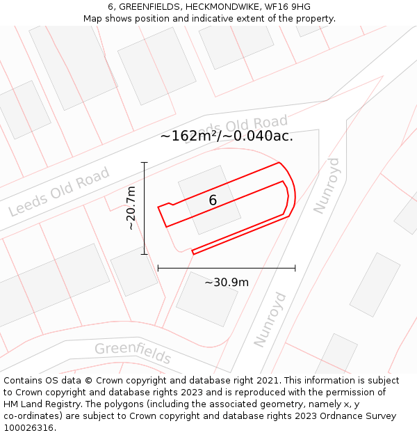 6, GREENFIELDS, HECKMONDWIKE, WF16 9HG: Plot and title map