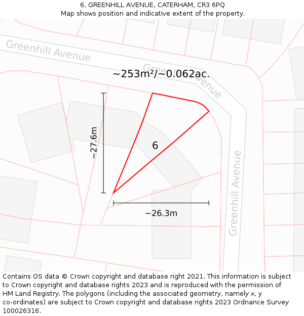 6, GREENHILL AVENUE, CATERHAM, CR3 6PQ: Plot and title map