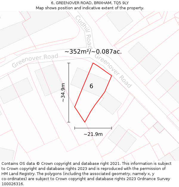 6, GREENOVER ROAD, BRIXHAM, TQ5 9LY: Plot and title map