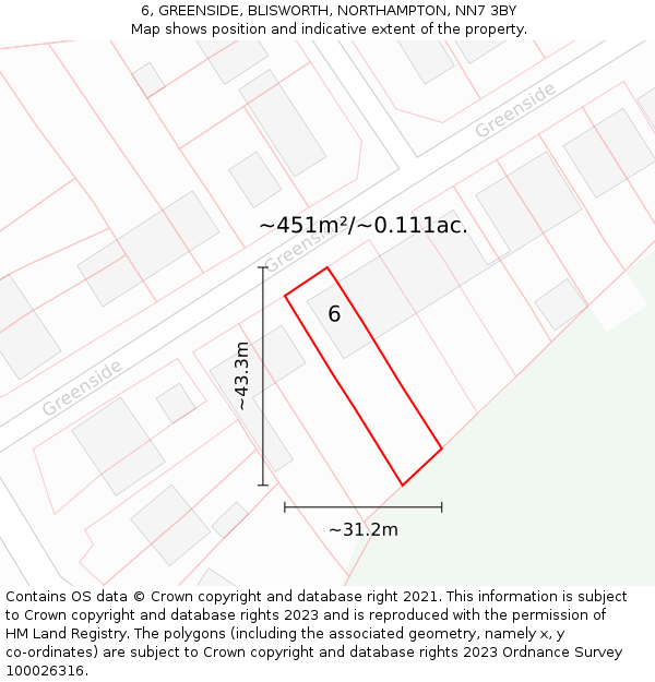 6, GREENSIDE, BLISWORTH, NORTHAMPTON, NN7 3BY: Plot and title map