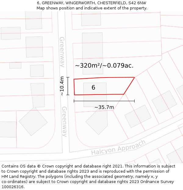 6, GREENWAY, WINGERWORTH, CHESTERFIELD, S42 6NW: Plot and title map