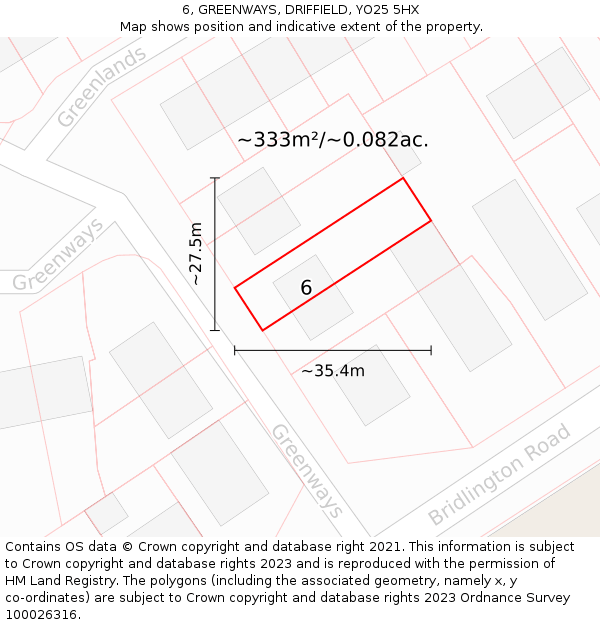 6, GREENWAYS, DRIFFIELD, YO25 5HX: Plot and title map