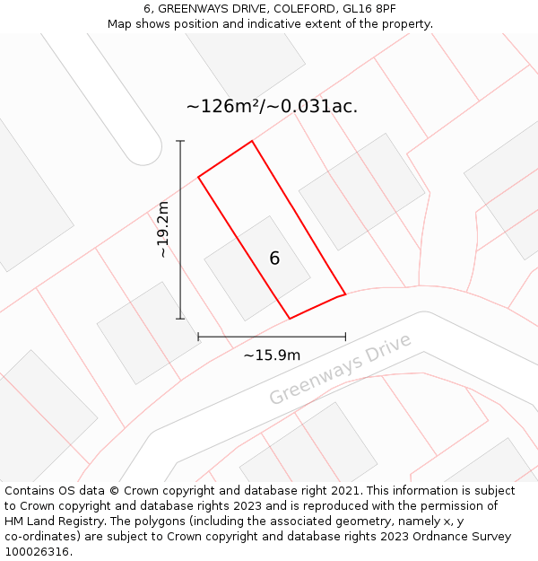 6, GREENWAYS DRIVE, COLEFORD, GL16 8PF: Plot and title map