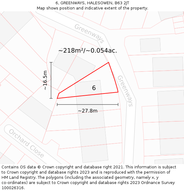 6, GREENWAYS, HALESOWEN, B63 2JT: Plot and title map