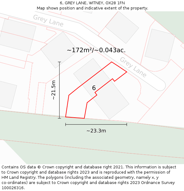 6, GREY LANE, WITNEY, OX28 1FN: Plot and title map