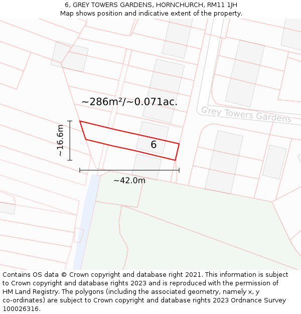 6, GREY TOWERS GARDENS, HORNCHURCH, RM11 1JH: Plot and title map